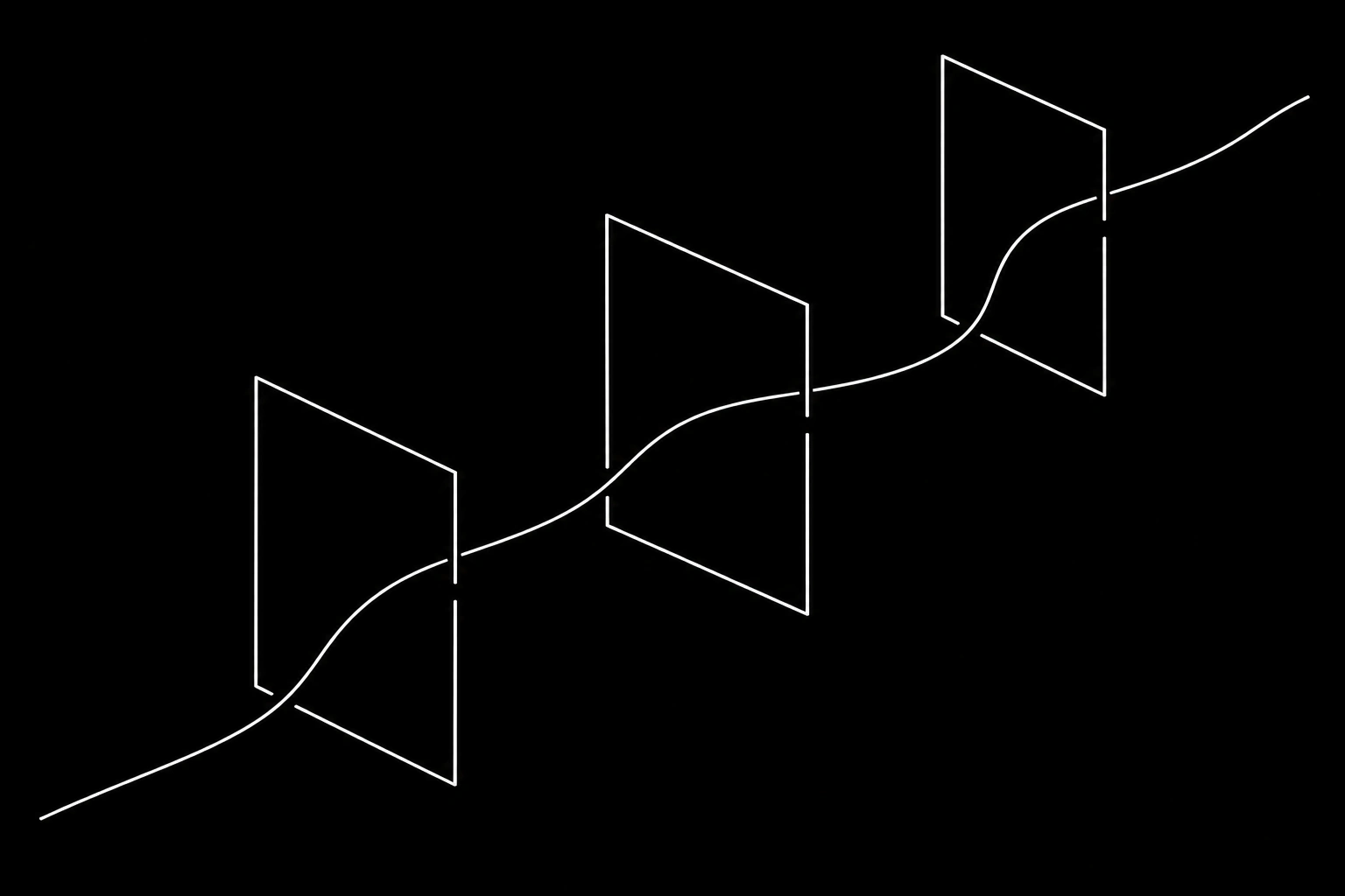 Abstract white architectural forms connected by a continuous path.